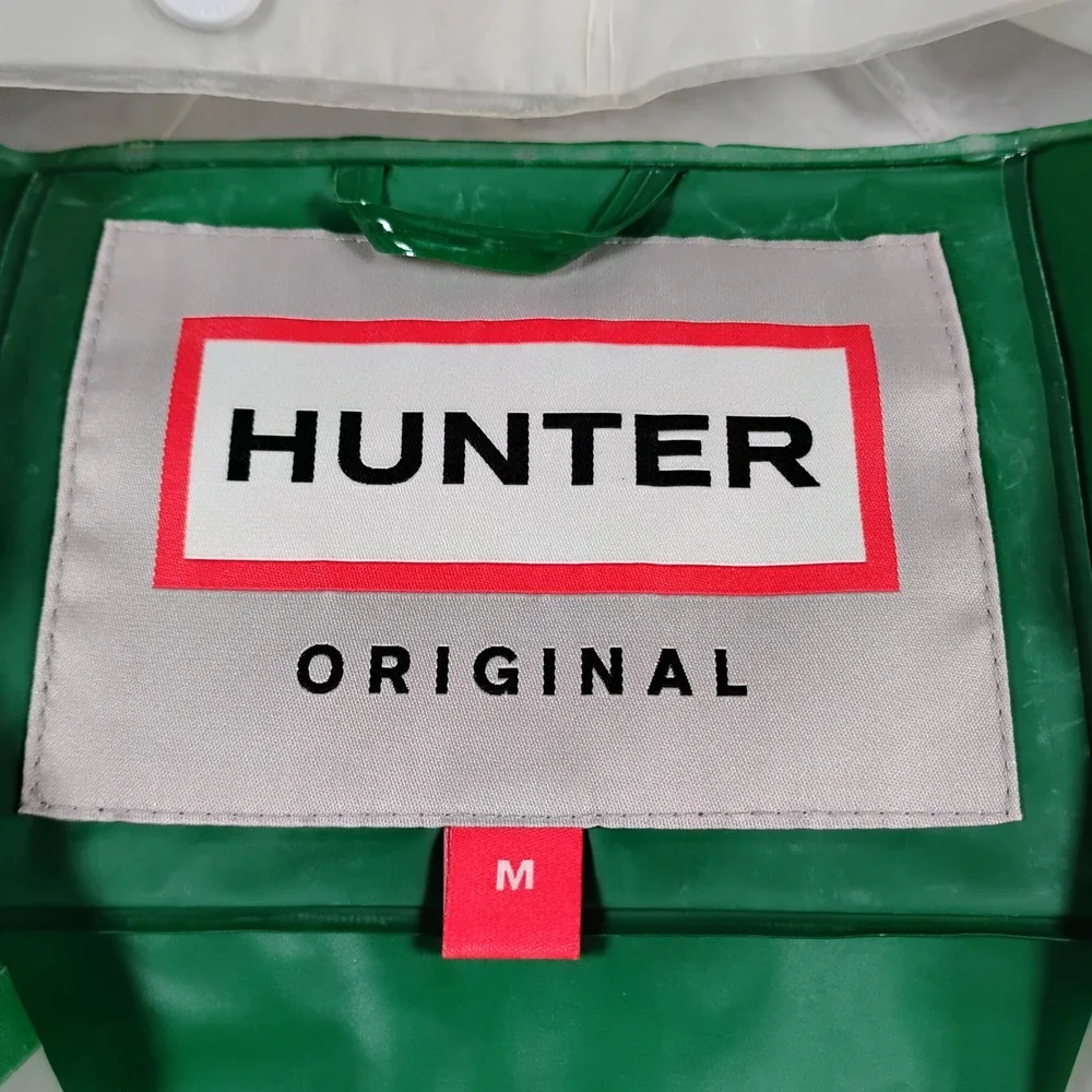Hunter Original Women Medium White Green Grey Translucent Hooded Raincoat Jacket - Picture 2 of 16